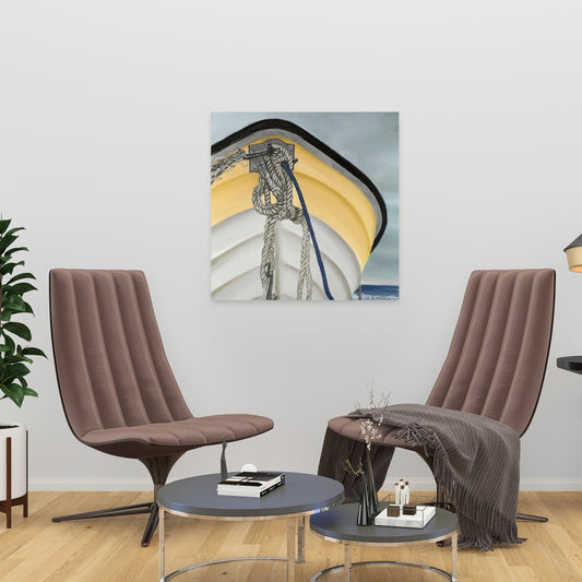 Toile côtière « Le bateau jaune » – Décoration murale nautique