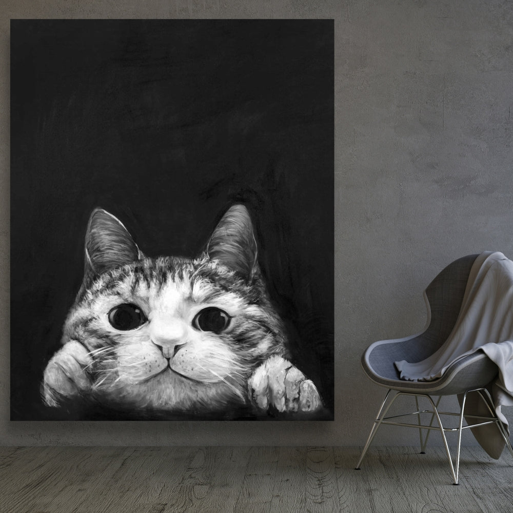Curious Cat Monochrome Canvas - Stylish Home Decor for Pets