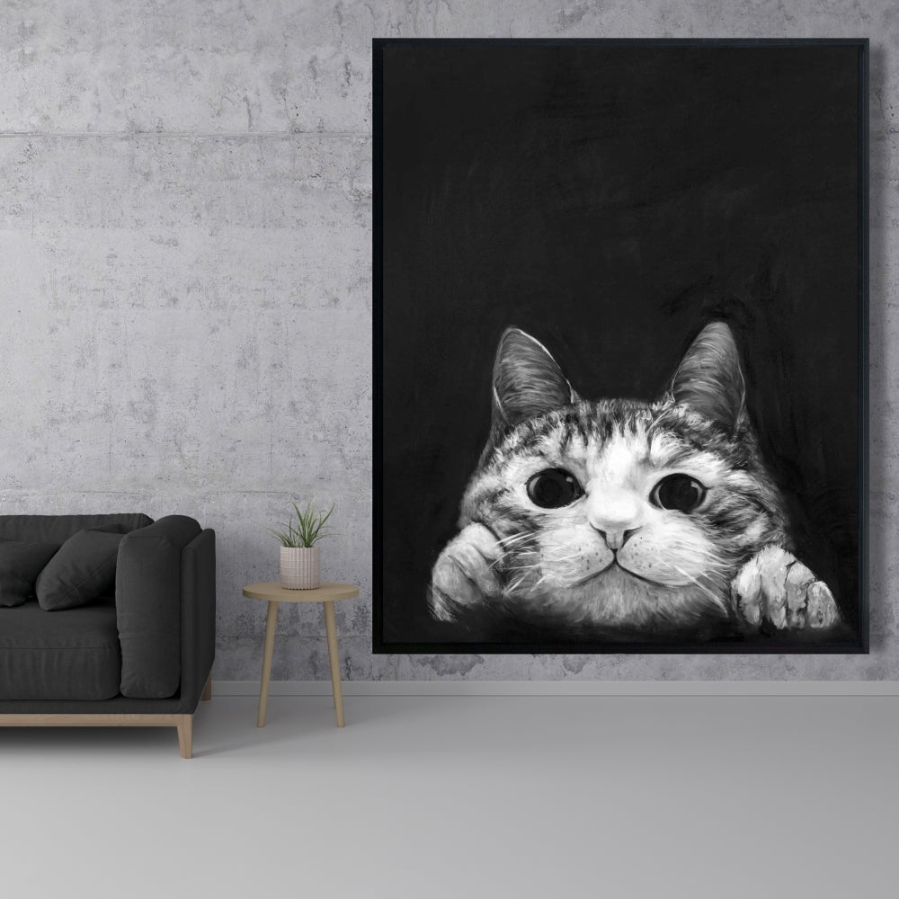 Livingroom Pets White Framed Canvas - Curious Cat Home Decor