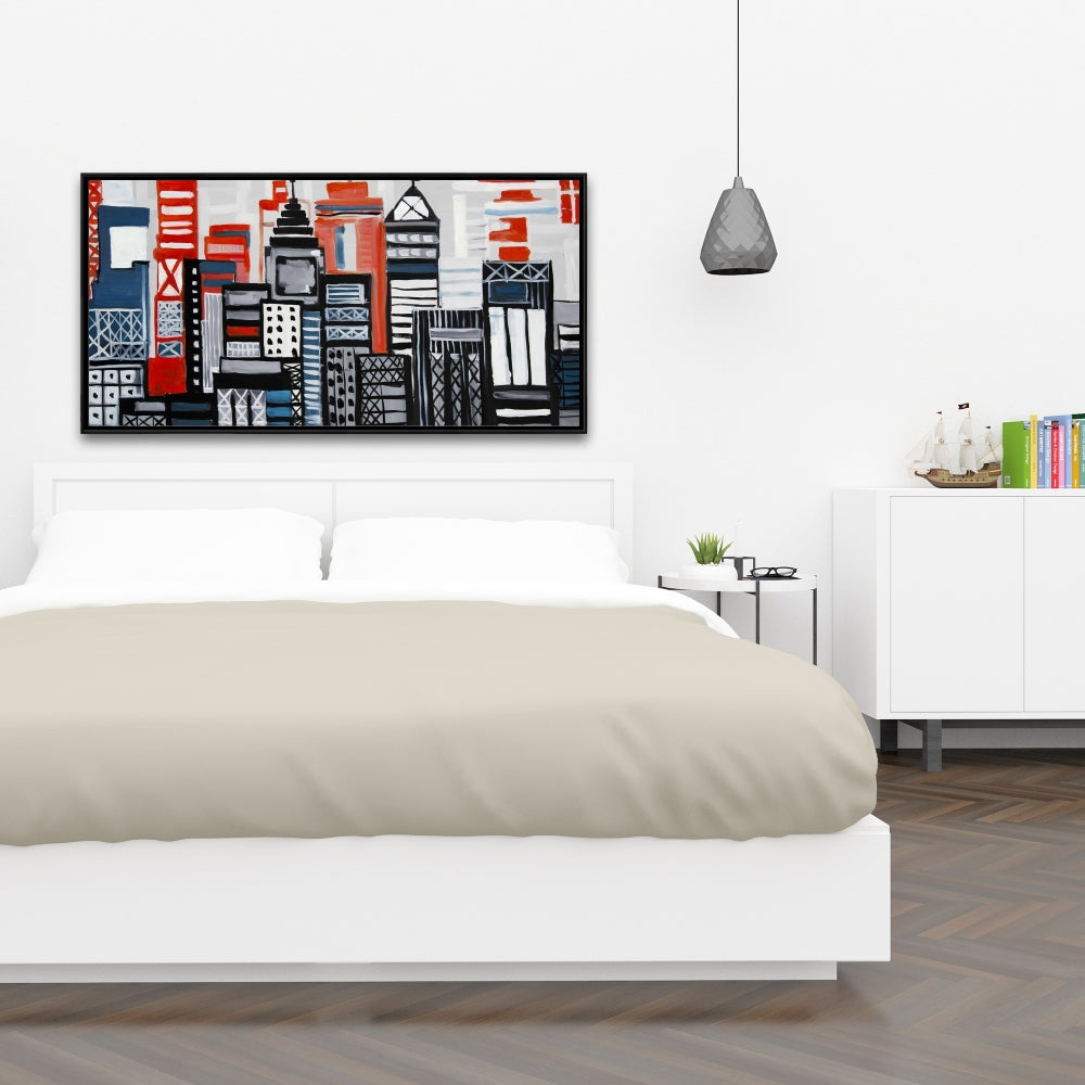 Geometric Urban Landscape Canvas | Blue Bedroom Wall Art