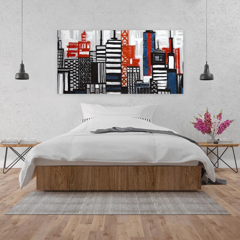 Geometric Towers & Buildings Canvas | Shapes Blue Cities Decor