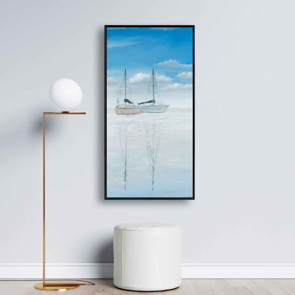 Toile « Bateau bleu côtier » | Décor de lac paisible avec deux voiliers