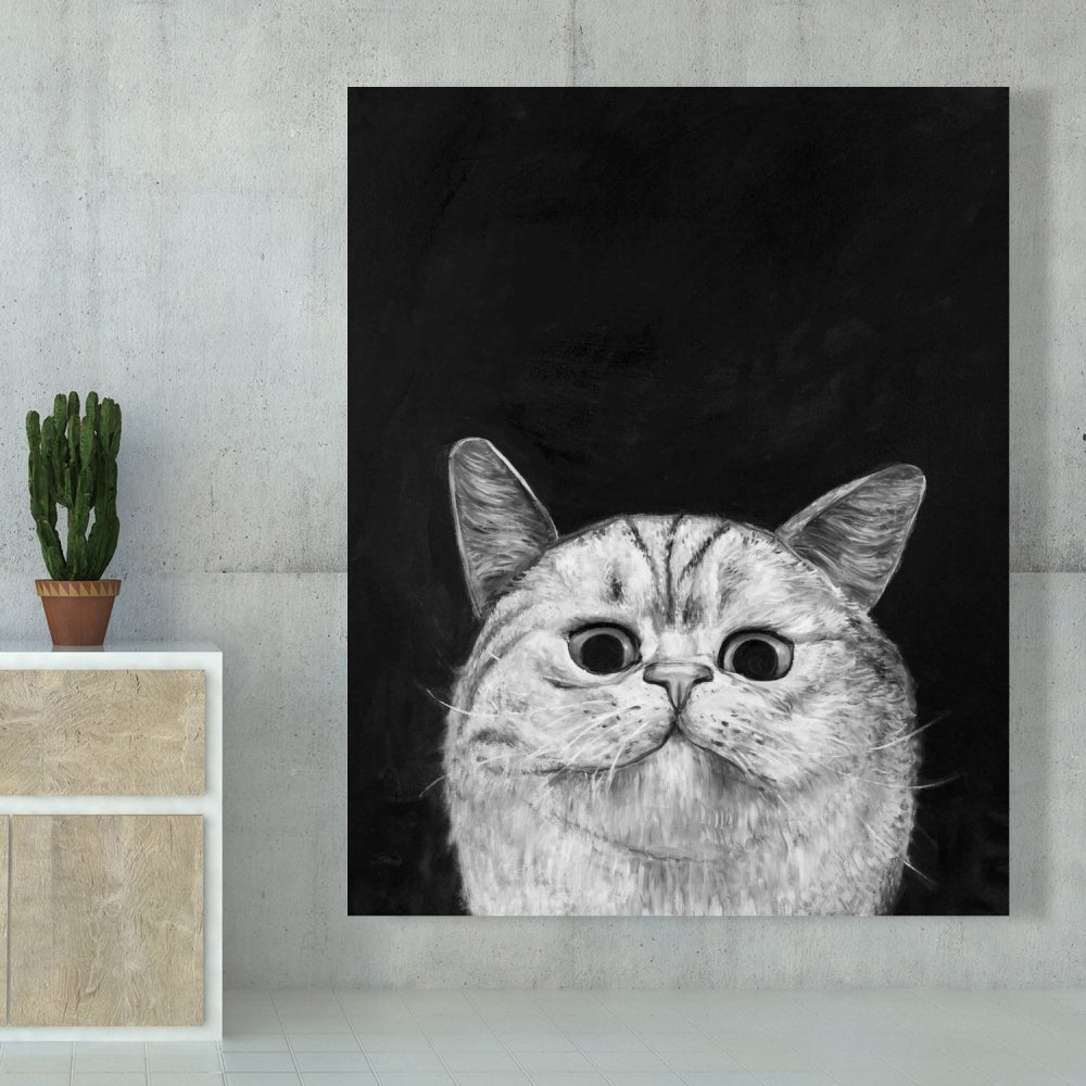 Watching Cat Monochrome Canvas - Living Room Home Decor