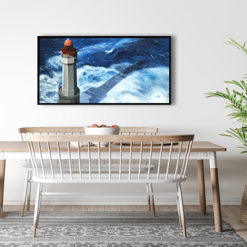 Blue Coastal Building Canvas | The Headlight of Jument Decor