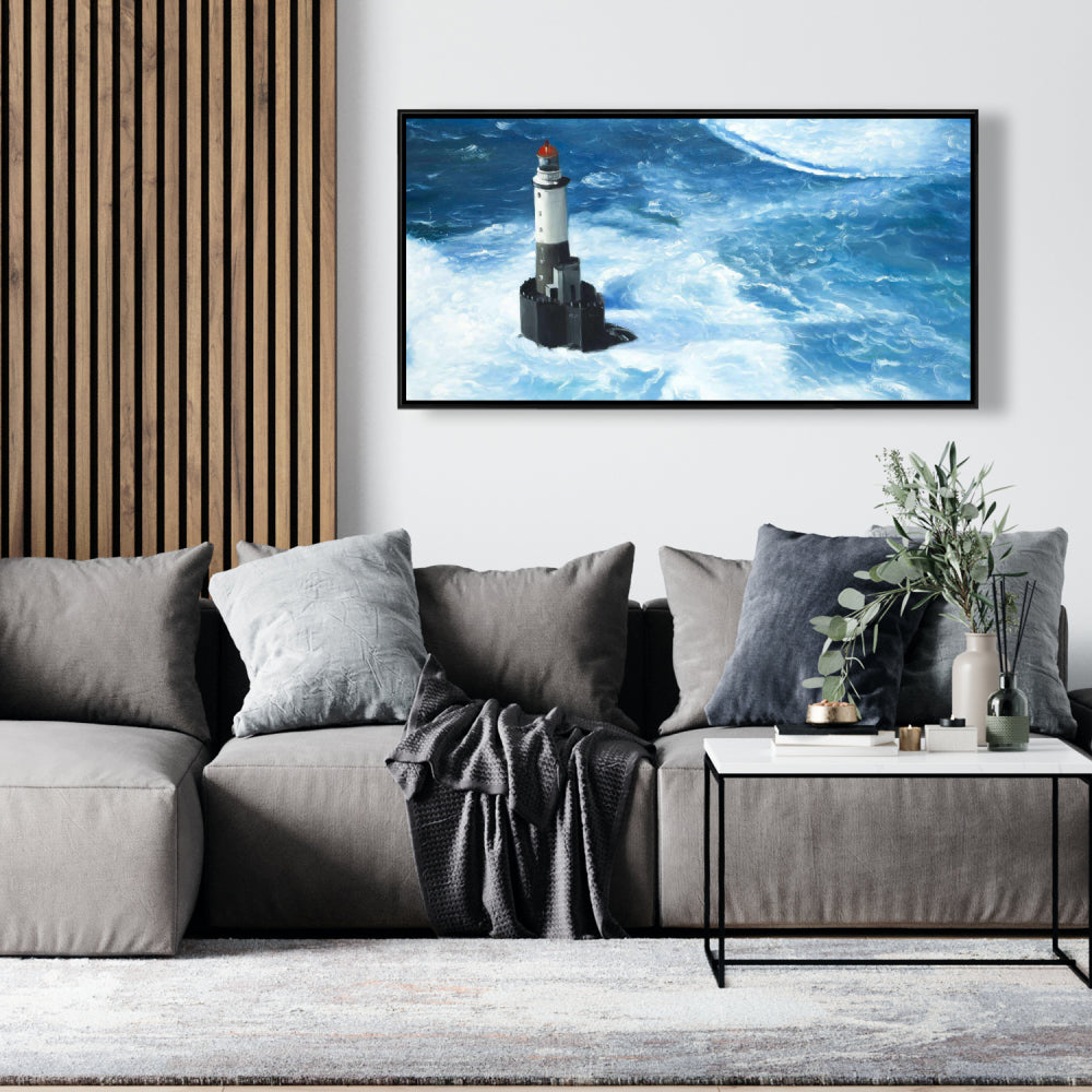 Unleashed Waves on a Lighthouse Canvas | Coastal Home Decor
