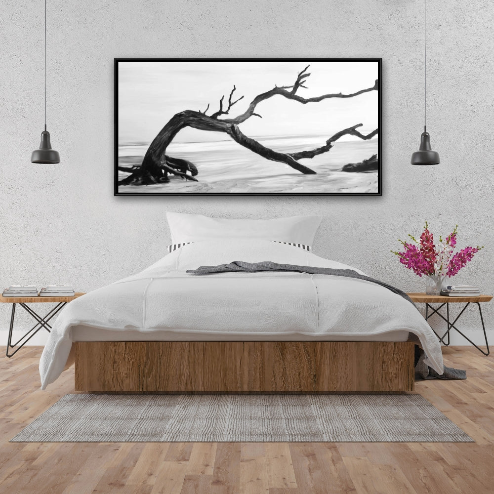 Toile encadrée monochrome grise côtière - Décoration d'intérieur Dead Tree