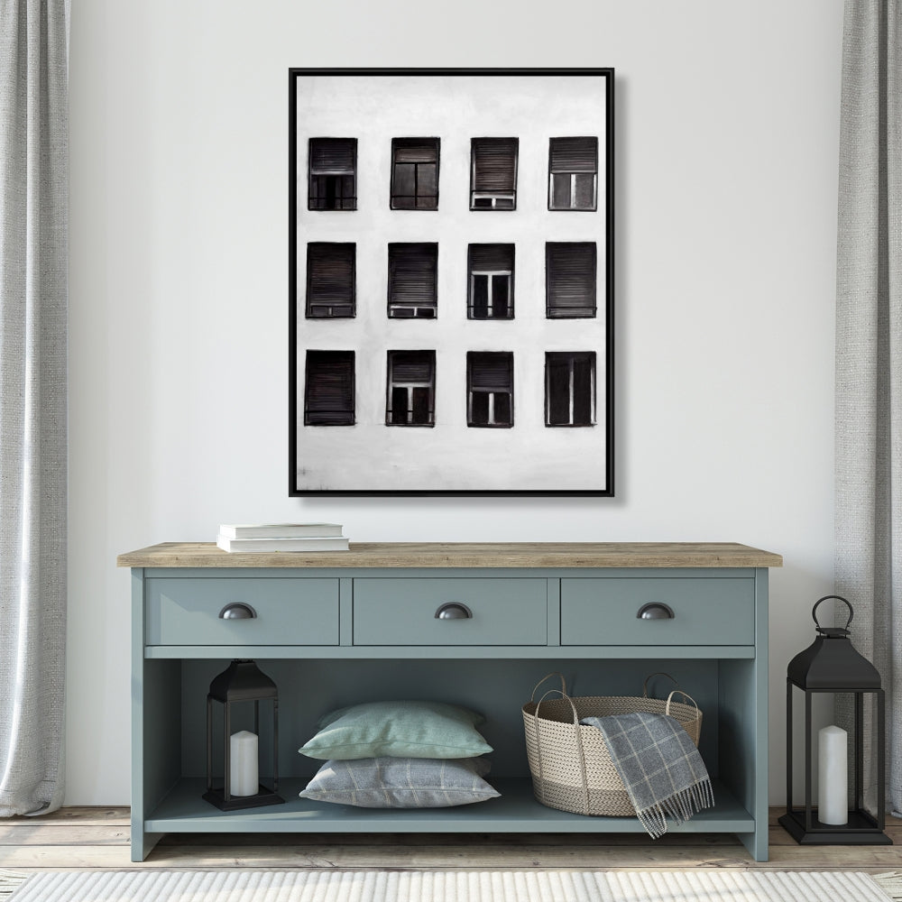 Contemporary Gray Building Windows Canvas | Home Decor Art