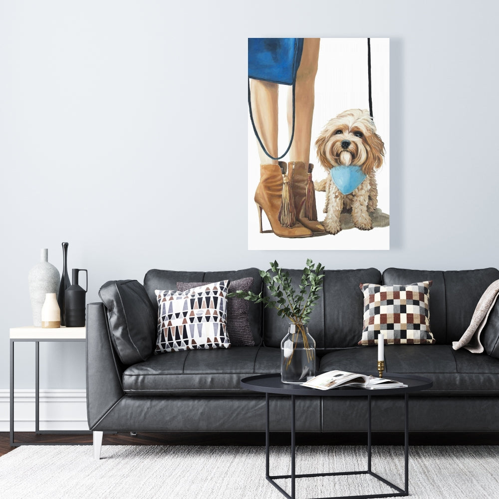 Fashionable Cavoodle Dog Blue Canvas - Bedroom Wall Decor