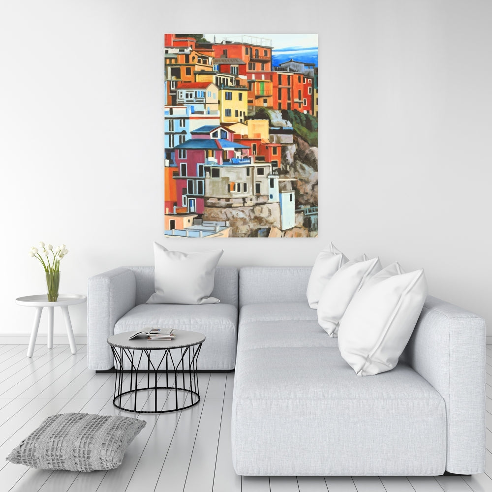 Exotic Bedroom Blue Canvas - View of Manarola Italy Decor