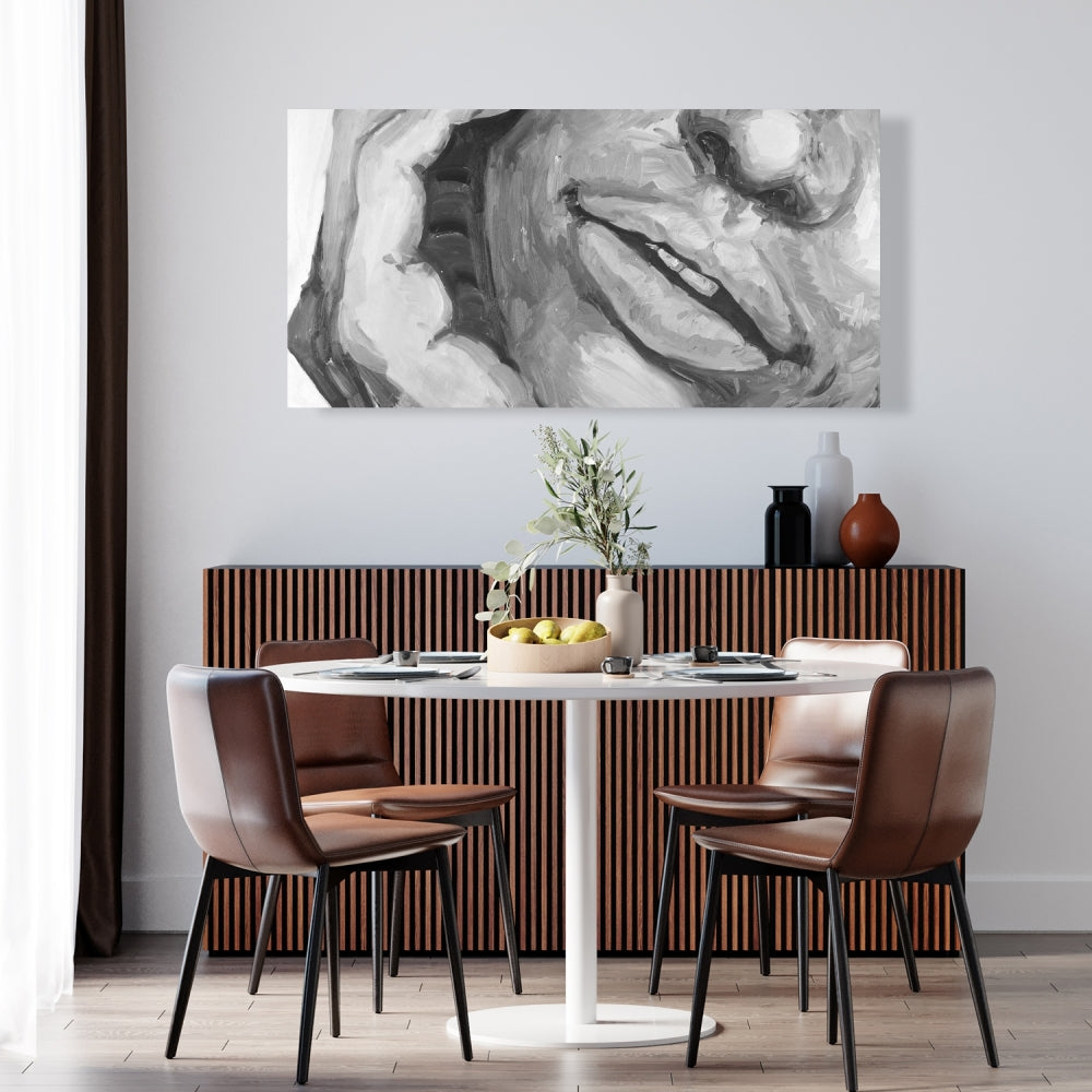 Irresistible Lips Gray Figurative Canvas - Home Decor Art