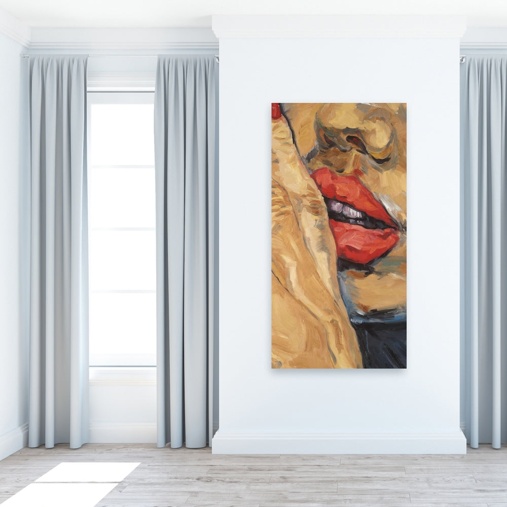 Beauty Contemporary Brown Canvas - Shushing Lips Closeup Decor