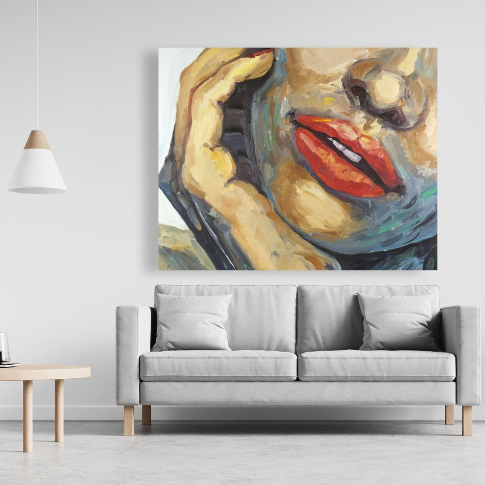Irresistible Lips Closeup - Brown Canvas for Home Decor