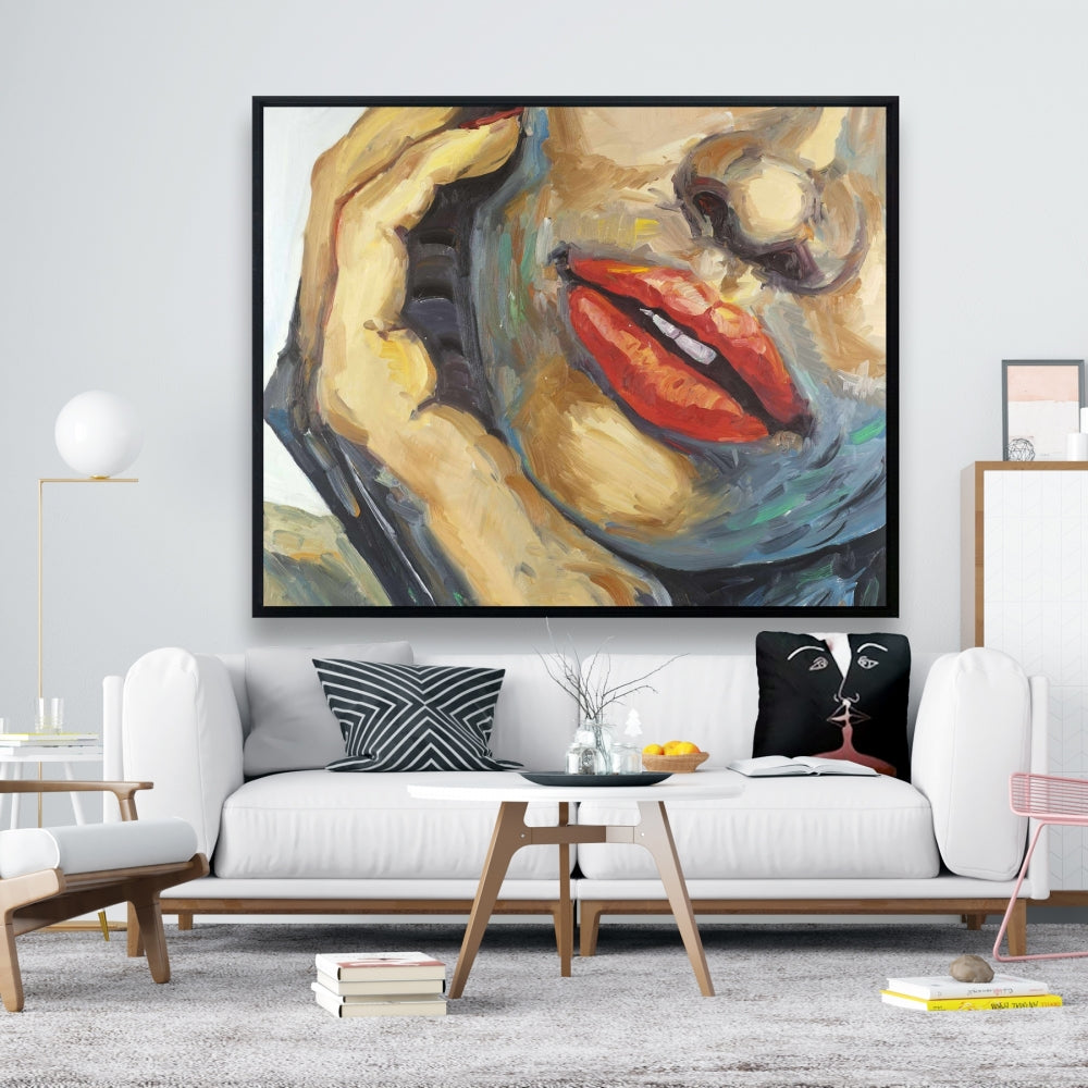 Brown Beauty Figurative Framed Canvas - Irresistible Lips Art