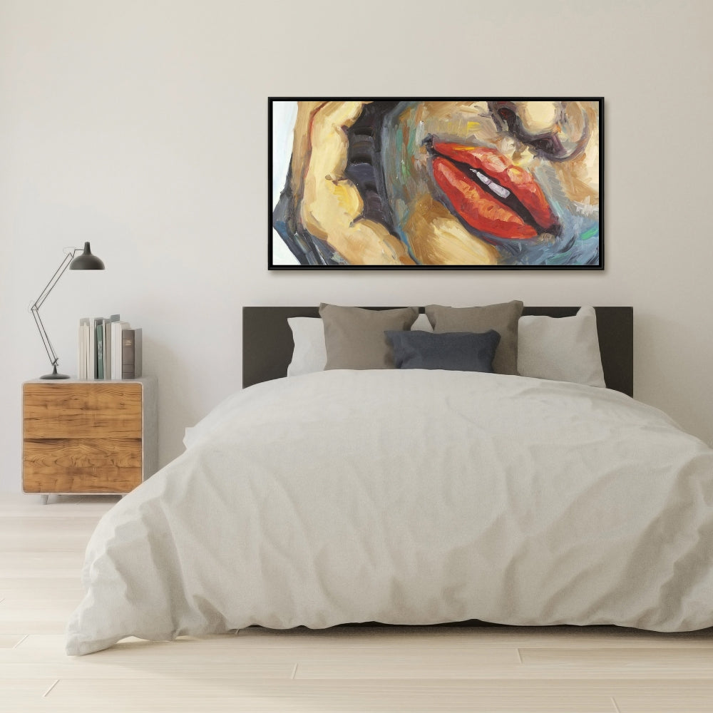 Brown Beauty Figurative Framed Canvas - Irresistible Lips Art