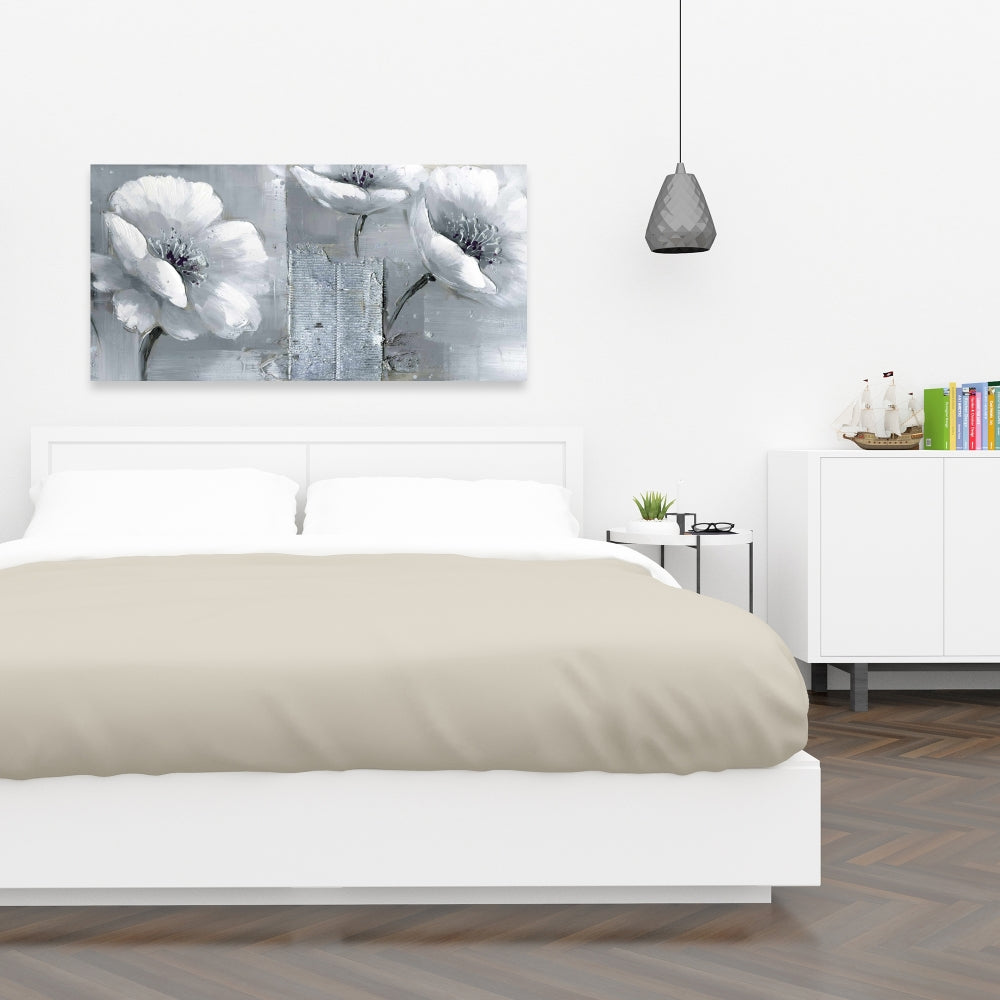 Gray & White Flowers Canvas - Floral Botanical Bedroom Decor