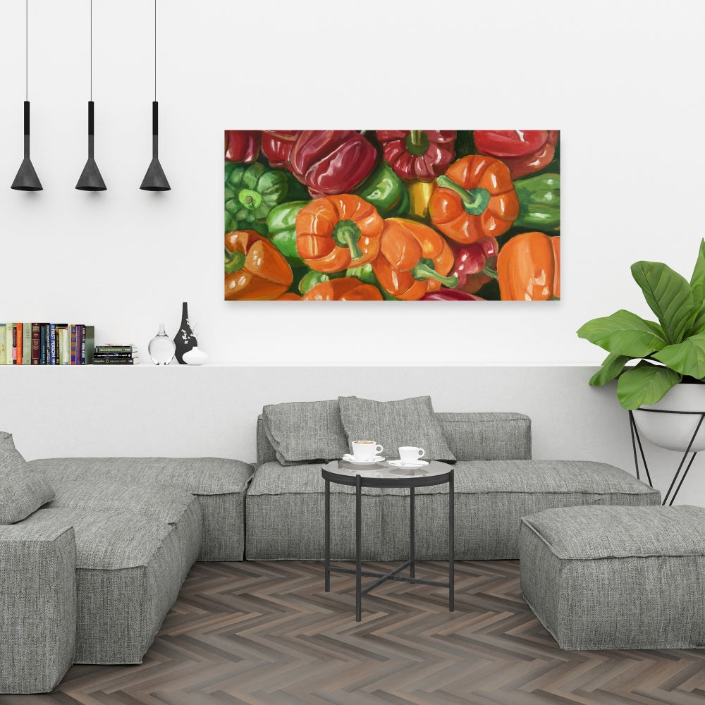 Red Gastronomy Canvas - A Lot of Peppers | Kitchen Decor
