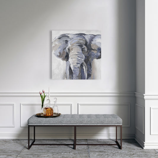Pastel Blue Elephant Canvas | African Wildlife Home Decor