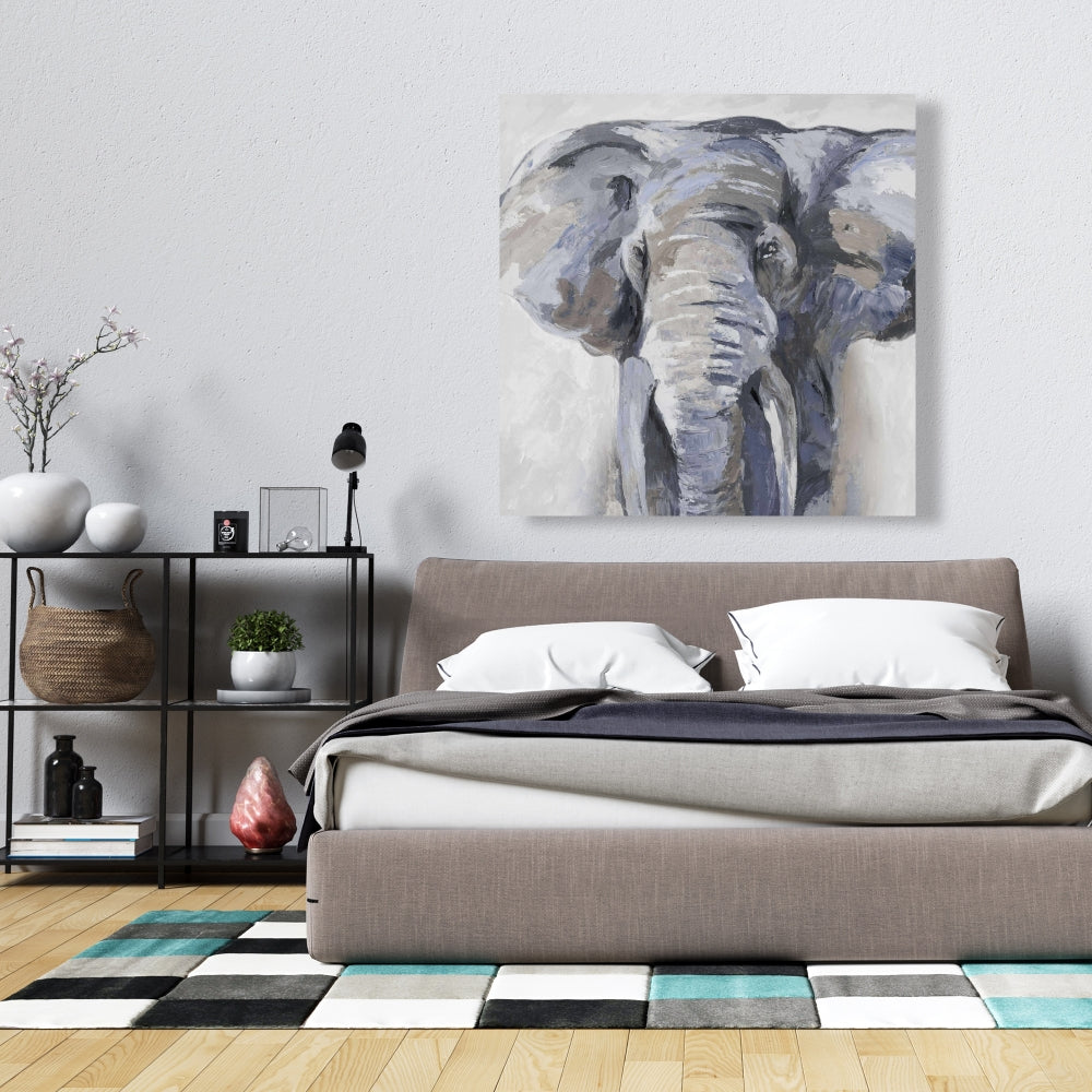 Pastel Blue Elephant Canvas | African Wildlife Home Decor