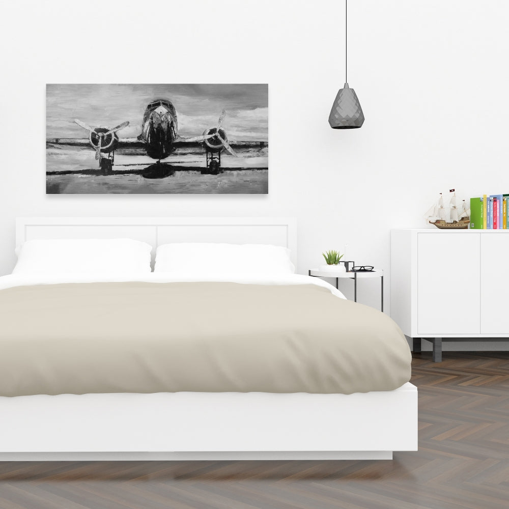 Grayscale Plane Industrial Canvas | Living Room Decor Art