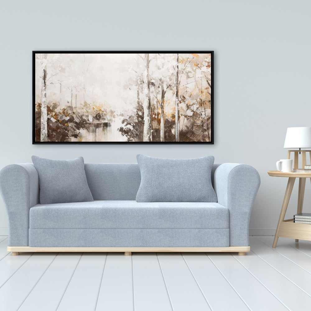 Toile de chambre moderne marron – Décor abstrait de forêt blanche