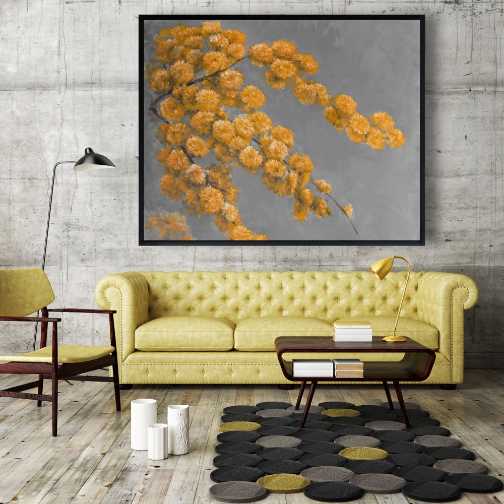 Golden Wattle Plant Gray Framed Canvas | Home Decor Art