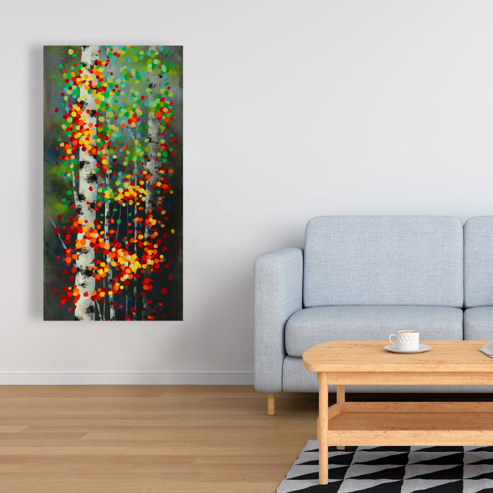 Colorful Dotted Leaves Birches Canvas | Home Decor Art