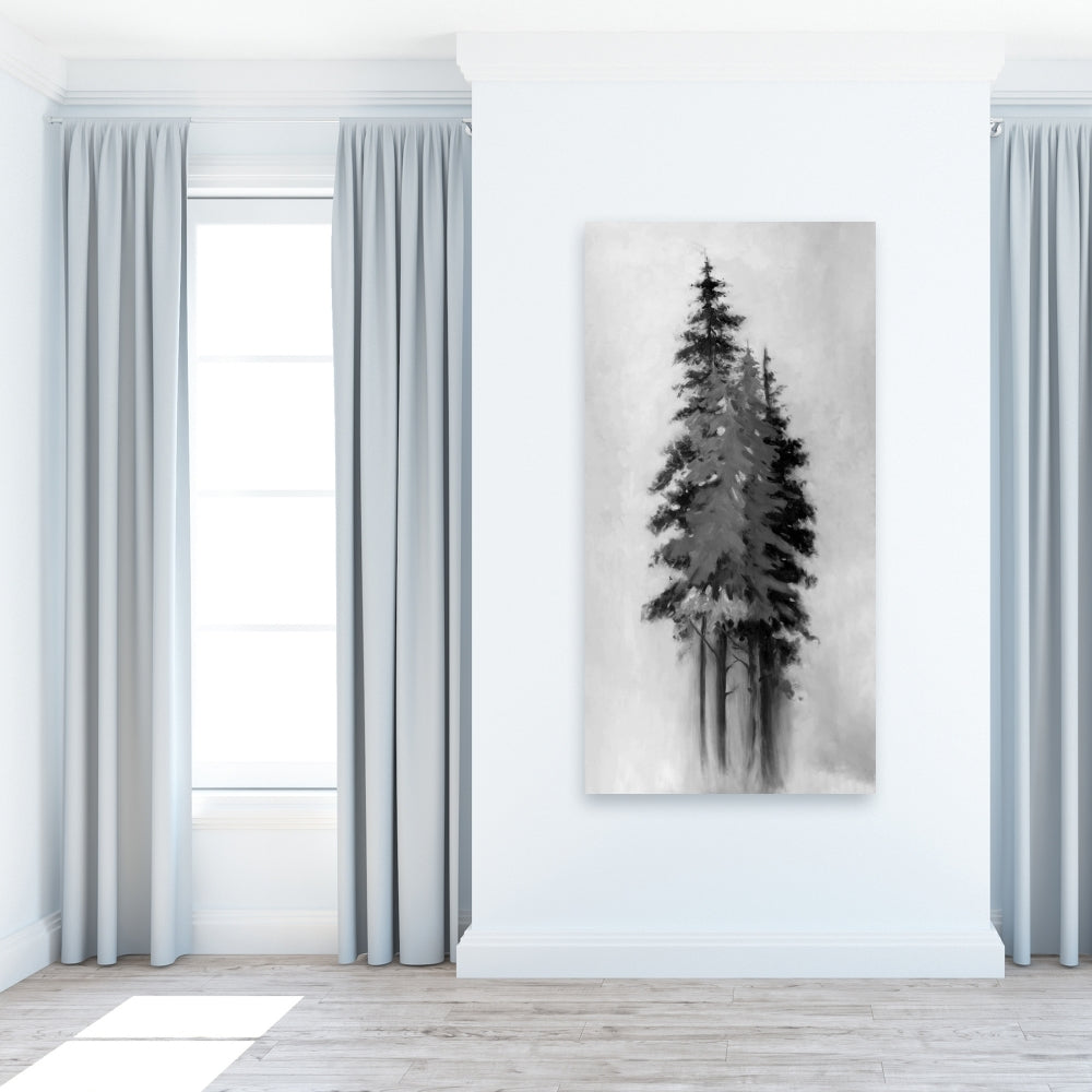 Contemporary Trees White Canvas | Black & Grey Tree Silhouettes
