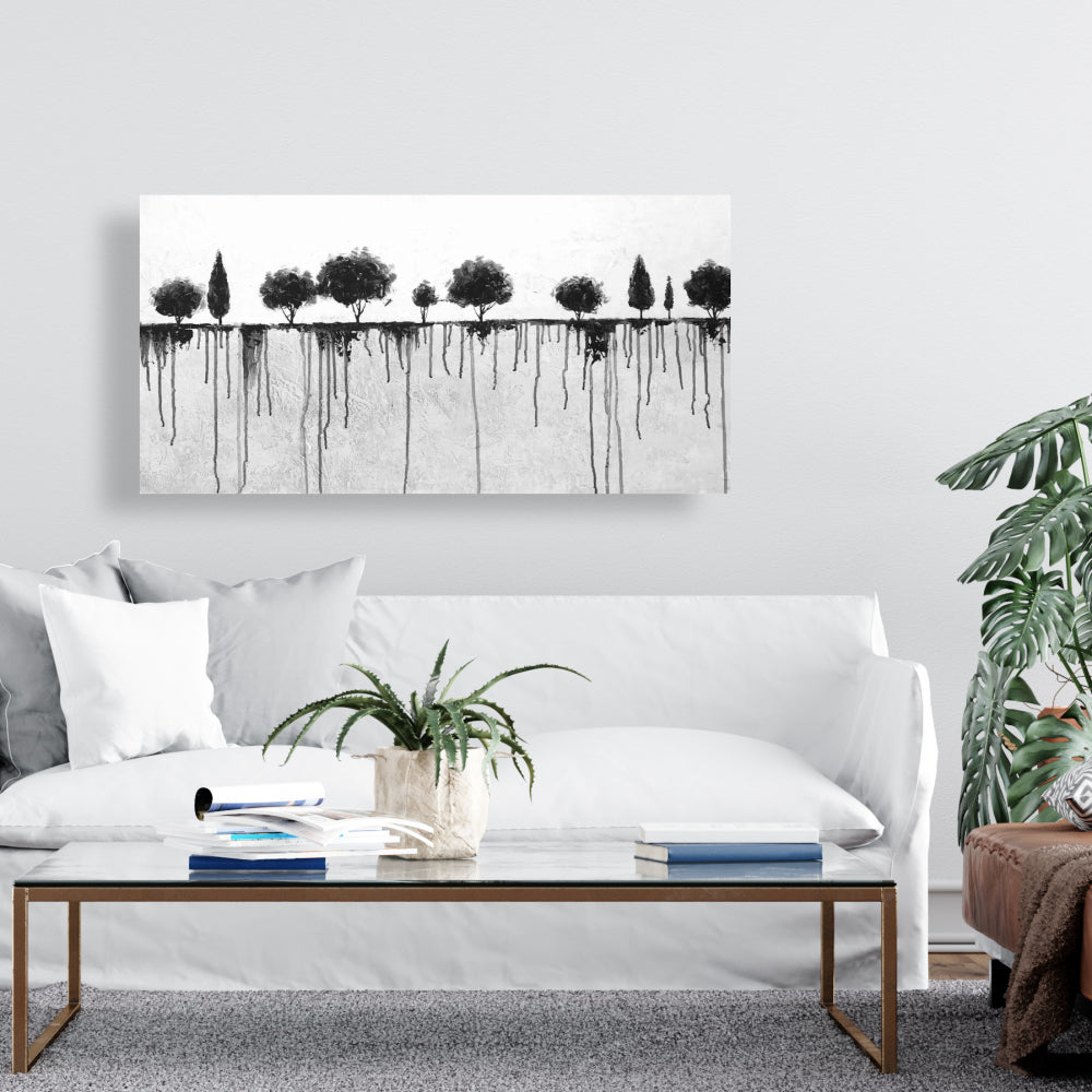 Ink Bleeding Trees Canvas | White Bedroom Landscape Decor