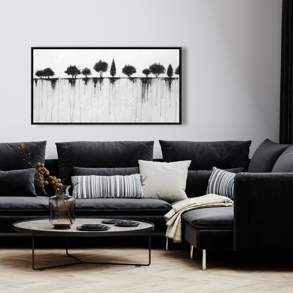 Bedroom Landscapes - Industrial Framed Canvas: Abstract Black Trees