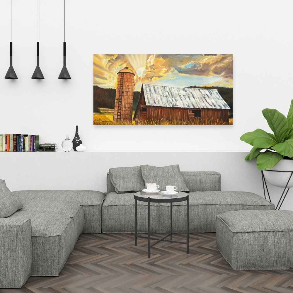 Hay Barn Brown Landscape Canvas | Bedroom Wall Art Decor