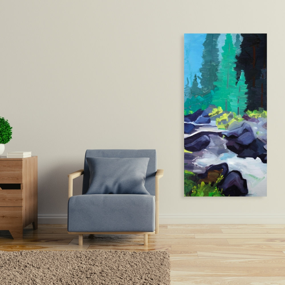 Beautiful Waterfall Canvas | Blue Trees Art for Home Decor