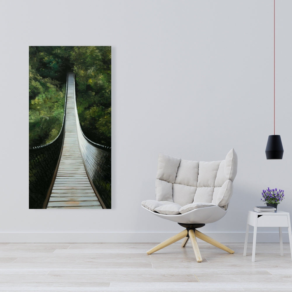 Suspended Bridge in Forest Canvas - Modern Tree Landscapes