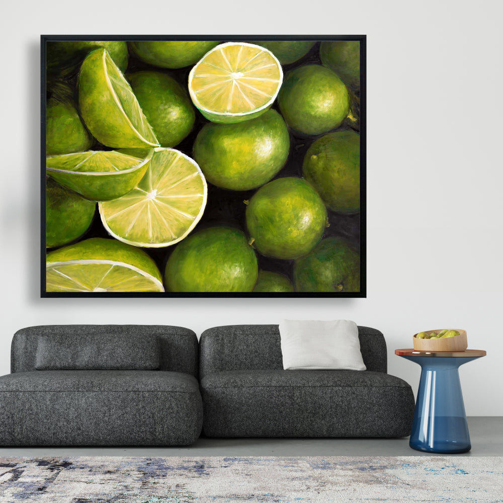 Toile encadrée « Panier de citrons verts » | Décoration d'intérieur, de cuisine et de salle à manger
