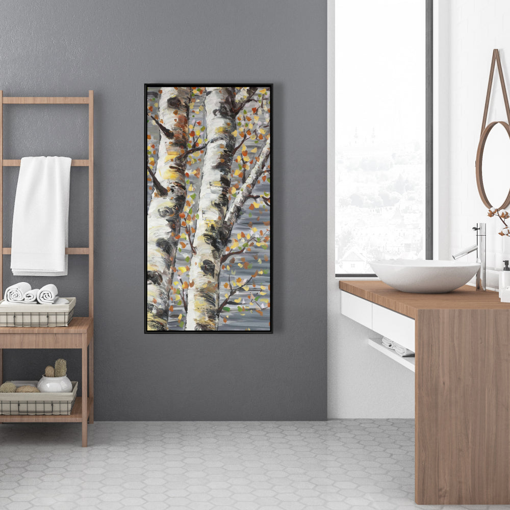Gray Contemporary Trees Framed Canvas - Budding White Birches