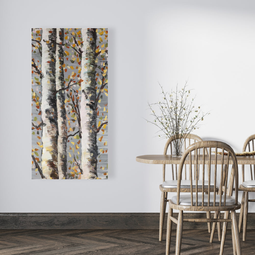 Toile « Bouleaux en fleurs » | Décoration murale avec paysage d'arbres gris