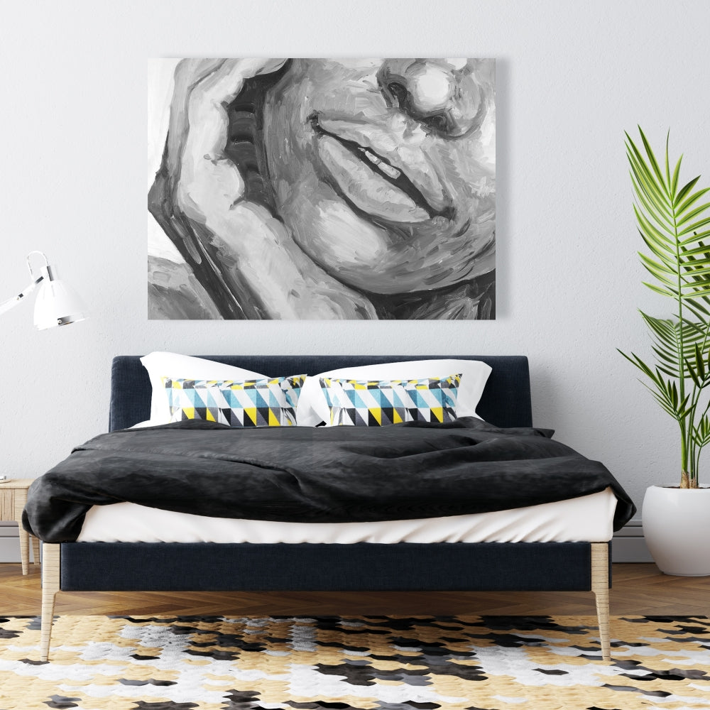 Irresistible Lips Gray Figurative Canvas - Home Decor Art