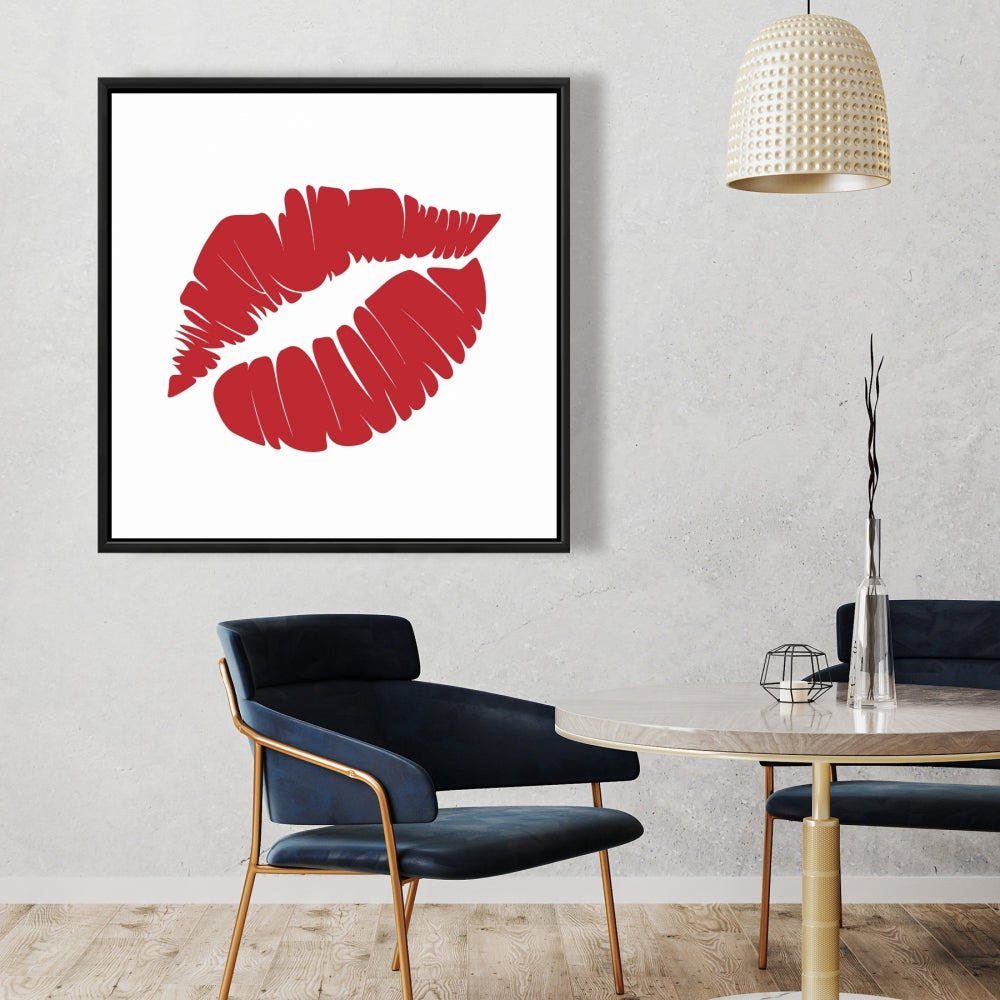 Red Lipstick Mark Canvas | Red Framed Bedroom Wall Art Decor