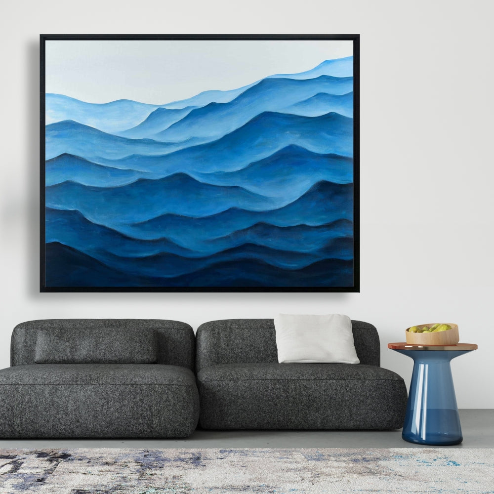 Blue Ocean Coastal Bedroom Minimalist Framed Canvas Decor