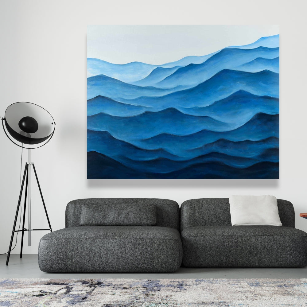 Blue Ocean Minimalist Bedroom Canvas - Home Decor Art