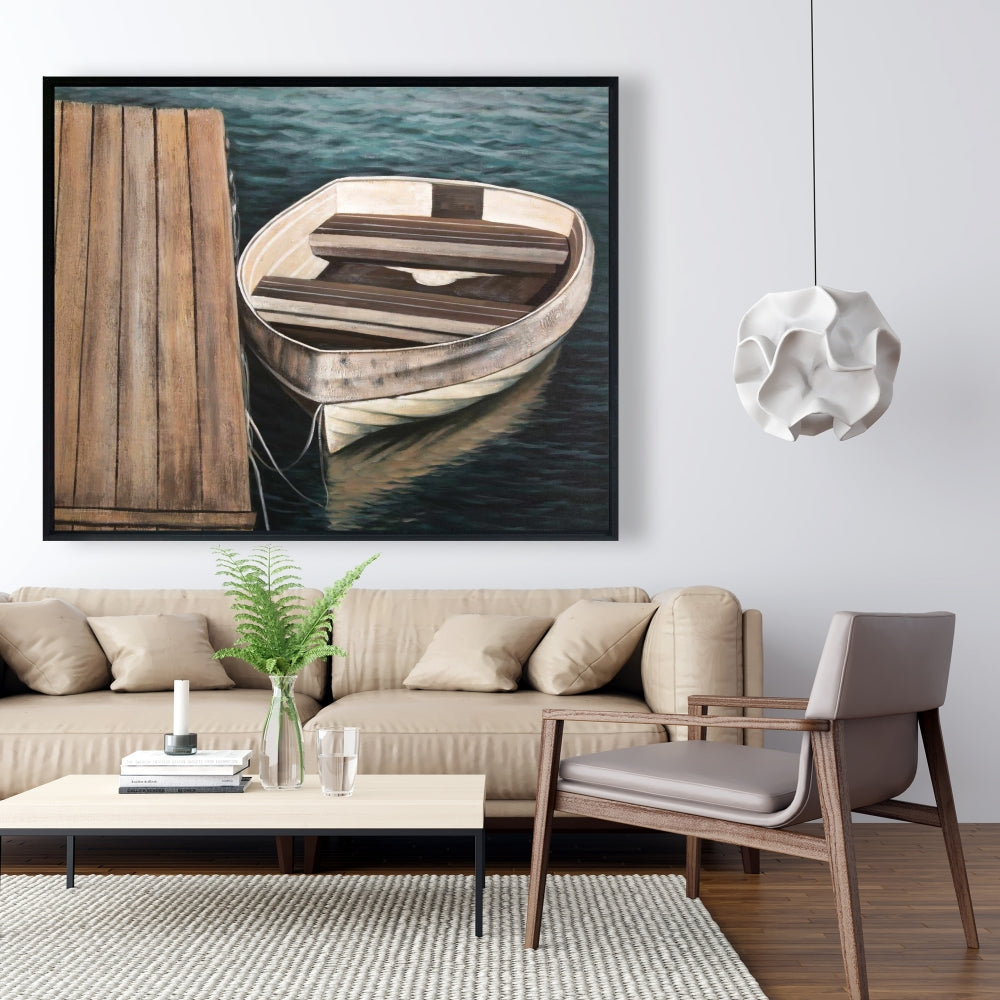 Coastal Bedroom Canvas - Rowboats Framed Art for Home Decor