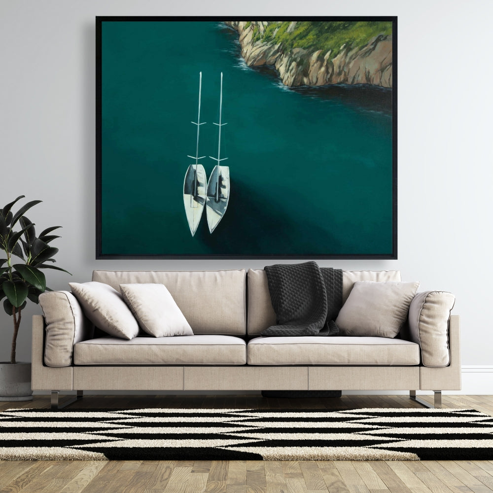 Chambre à coucher « Voilage en douceur » sur le thème de la mer et de la côte | Toile encadrée