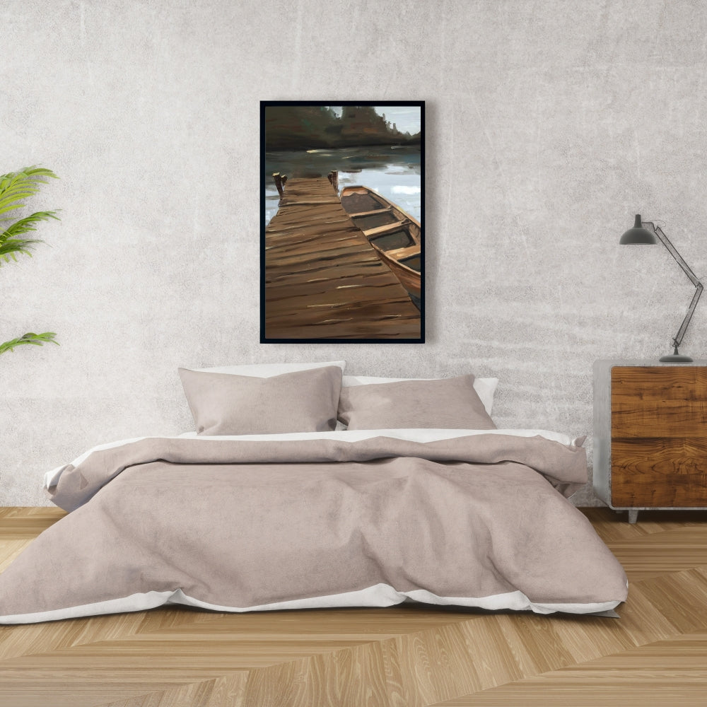 Lake, Dock, and Boat Coastal Canvas | Trees Bedroom Decor