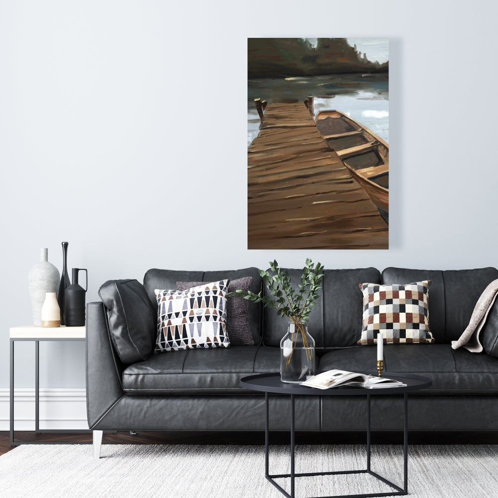 Coastal White Canvas - Lake, Dock and Boat | Home Decor