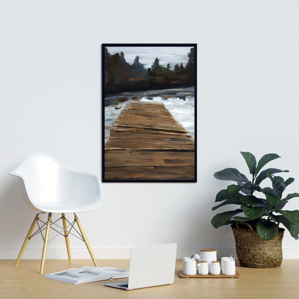 Coastal Rustic White Framed Dock and Lake Canvas | Home Decor