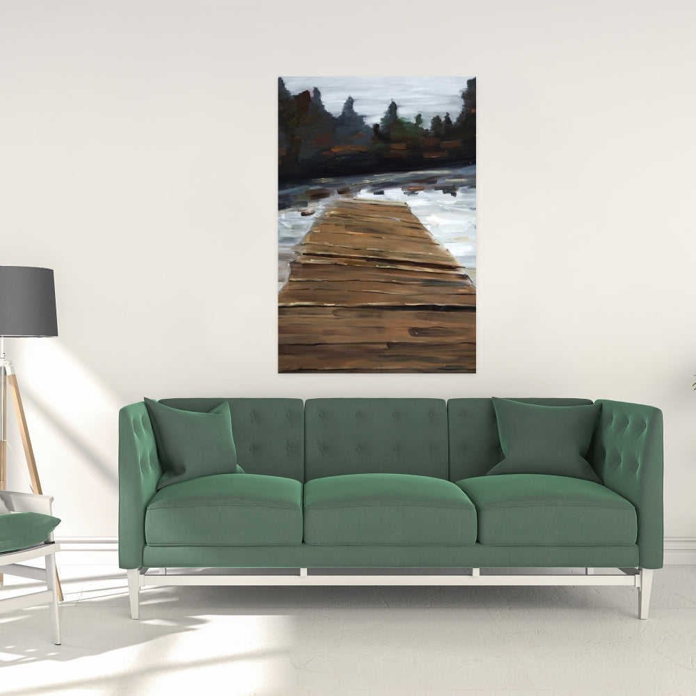 Toile blanche avec arbres rustiques - Décoration d'intérieur sur quai et lac