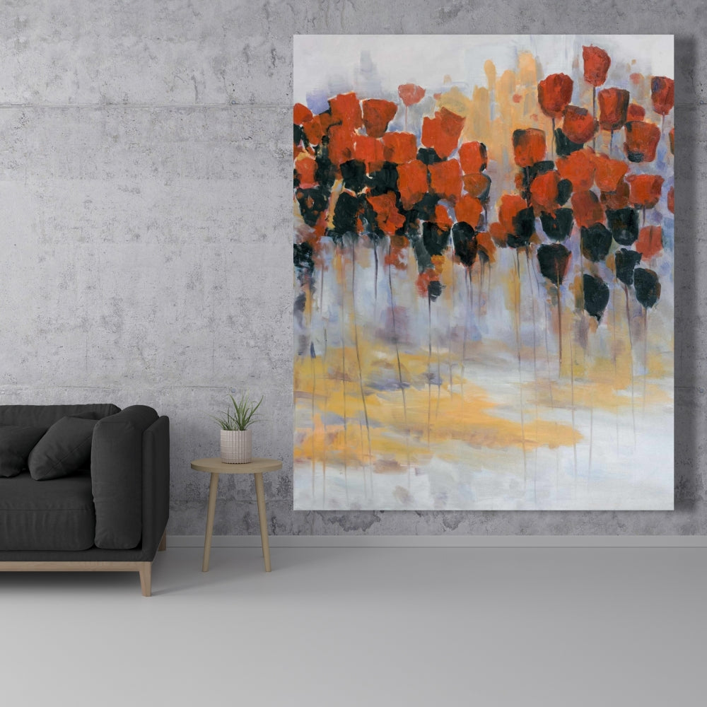 Red Flowers Field Canvas | Abstract Contemporary Home Decor