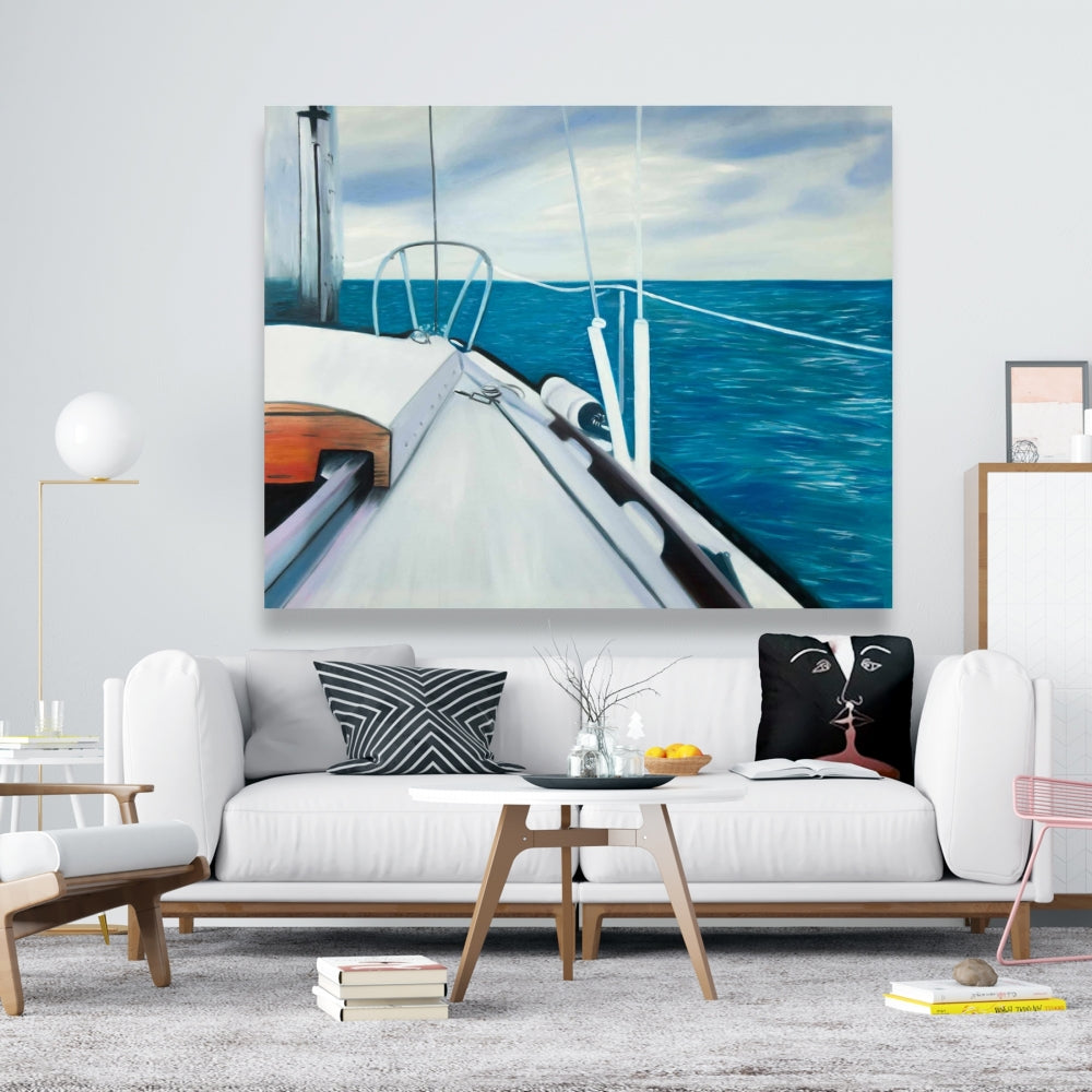 Coastal Blue Bathroom Canvas - Sail on the Water Home Decor
