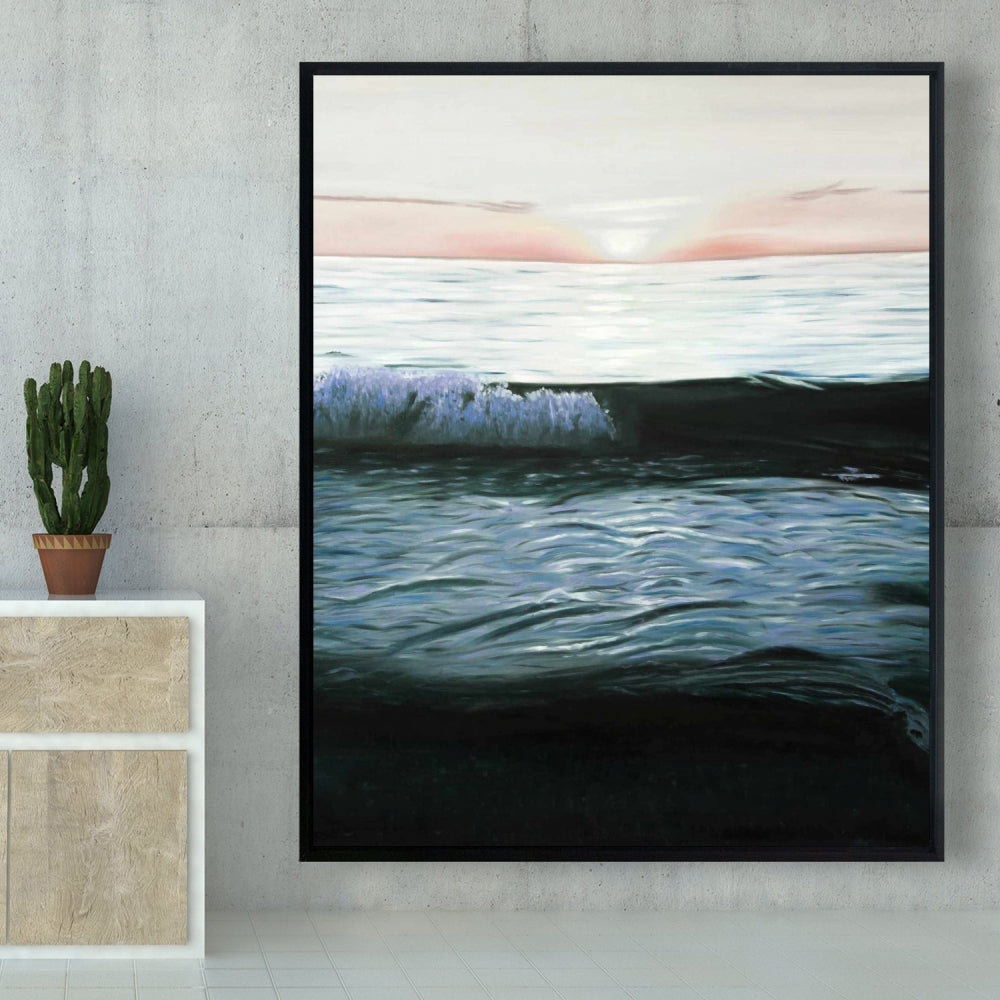 Toile encadrée turquoise côtière marine - Coucher de soleil désaturé