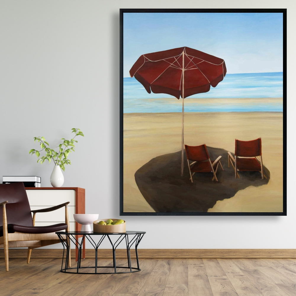 Relax at the Beach Framed Canvas - Sea Red Coastal Decor