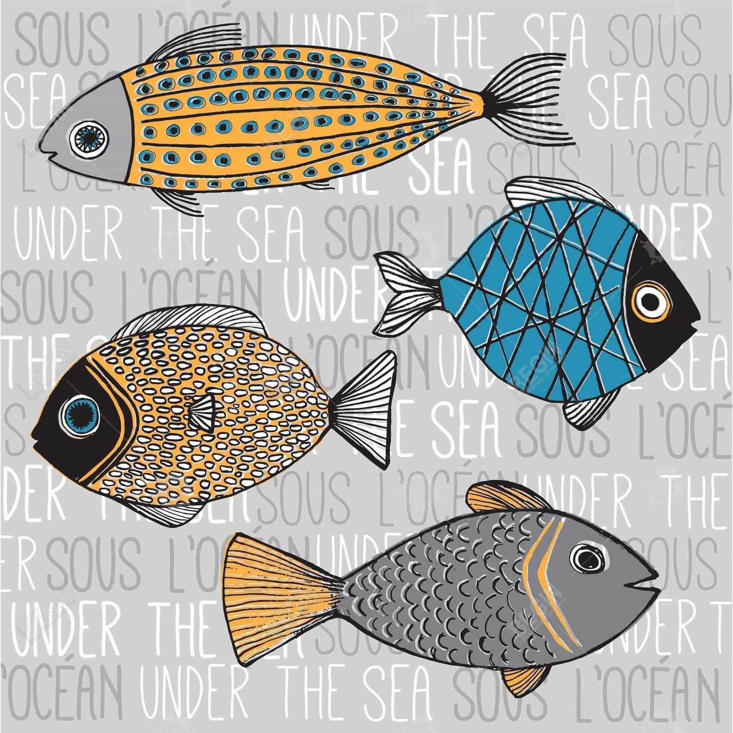 Fishes Illustration Framed Canvas | Aquatic Bedroom Decor